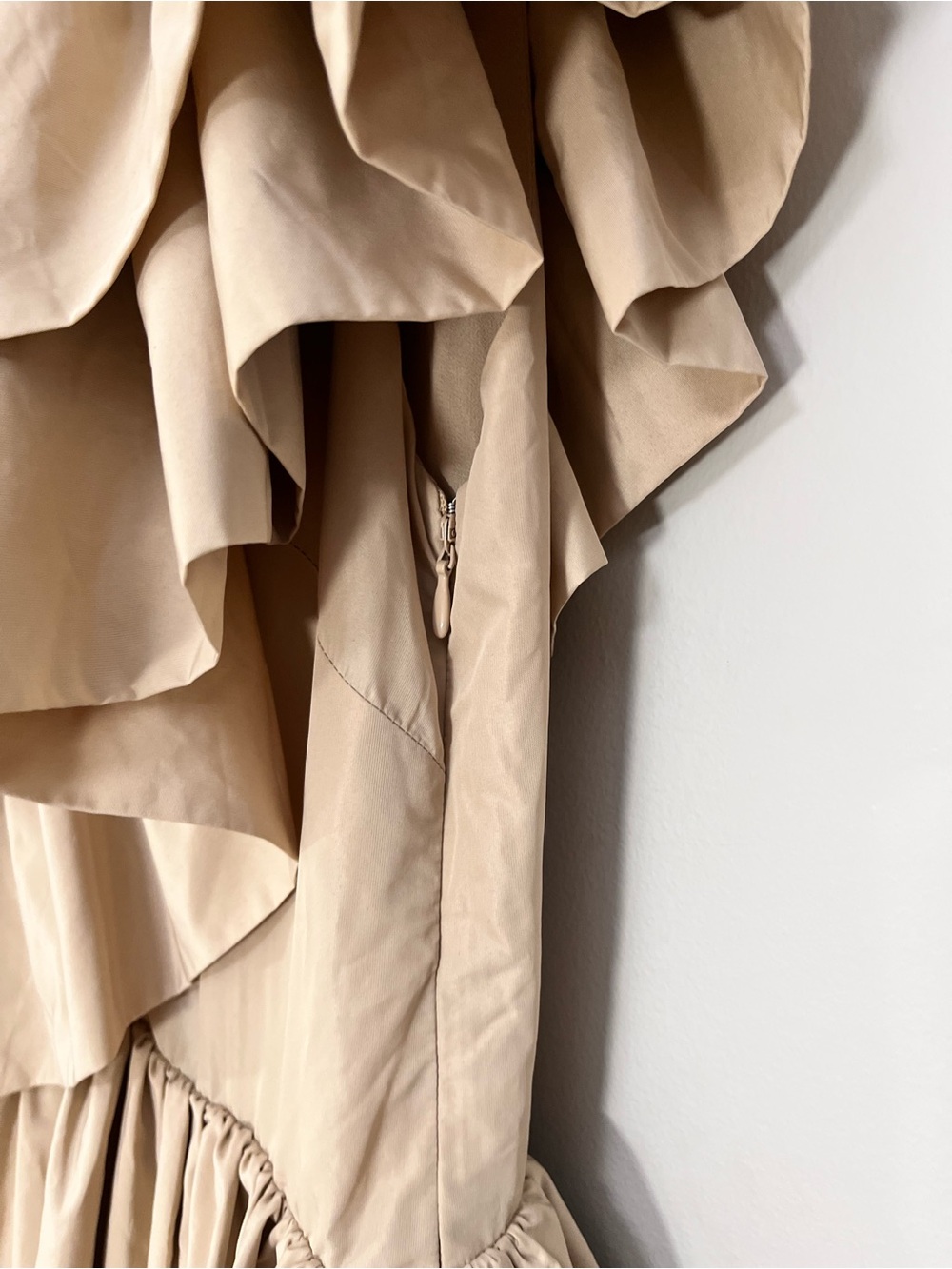 One-Shoulder Tiered Ruffle Mini Dress in Beige - Picture 9 of 11